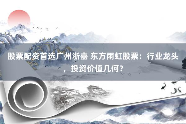 股票配资首选广州浙嘉 东方雨虹股票：行业龙头，投资价值几何？